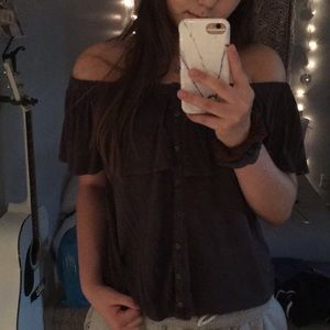 American Eagle off the shoulder dark grey top